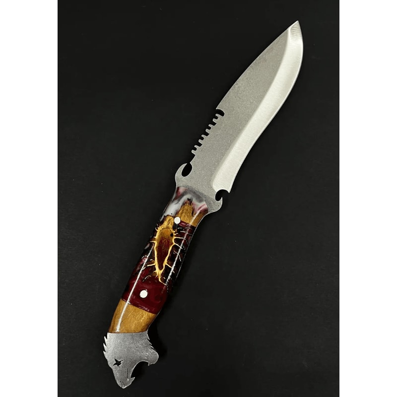 Personalized Stainless Steel Hunting Knife 122 Epoxy Resin Wood Handle Custom Camping Gift Set 0