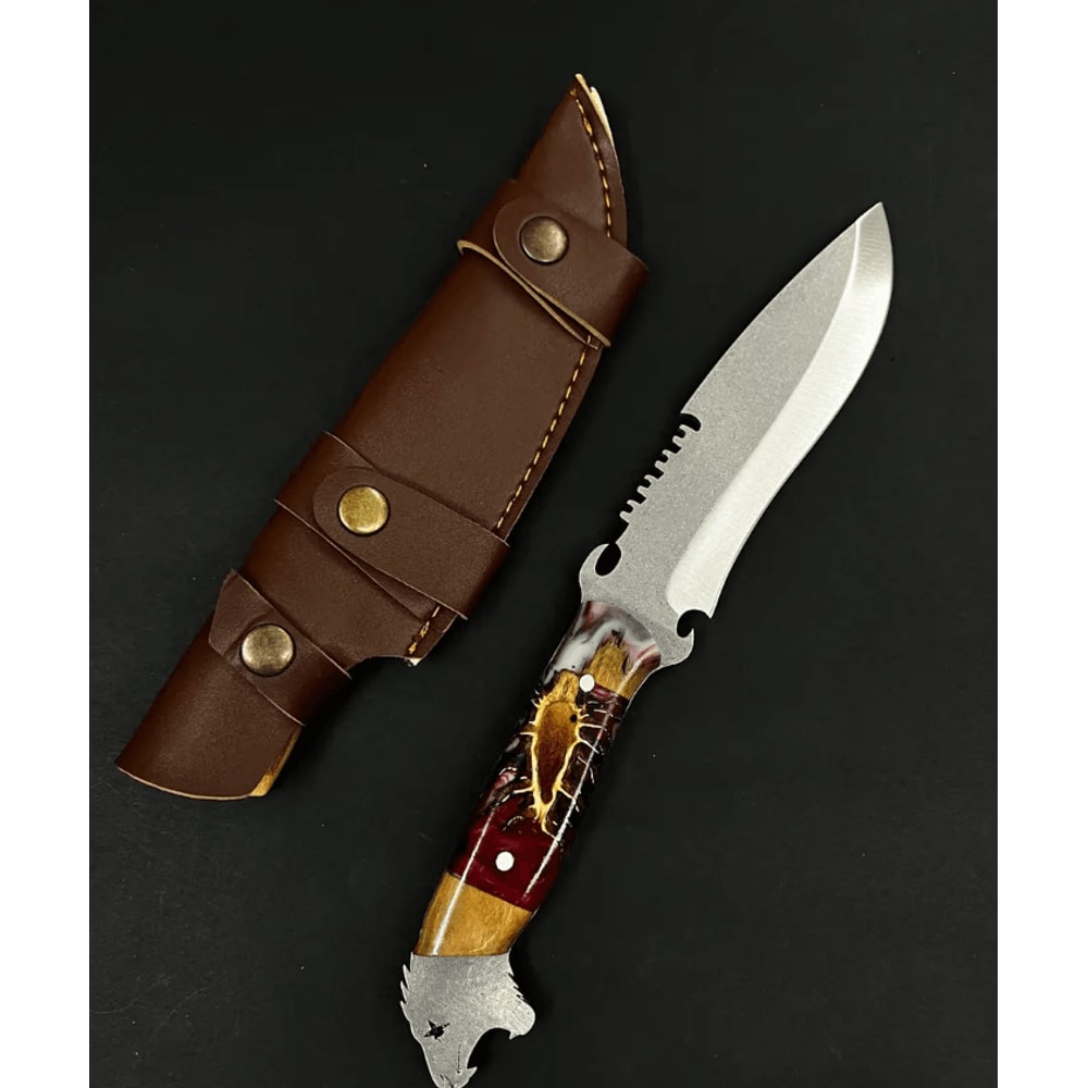 Personalized Stainless Steel Hunting Knife 122 Epoxy Resin Wood Handle Custom Camping Gift Set 4