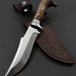 personalized 10 inch wolf head hunting knife with 4116 stainless steel blade walnut and aluminum grip