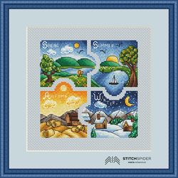 four seasons, counted cross stitch pattern pdf, cssaga,cross stitch seasons,xstitch spring,summer,autumn, winter, puzzle