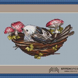 amanita fly counted cross stitch pattern pdf, cssaga, cross stitch bird, xstitch nature, stitch toadstool,stitch nest