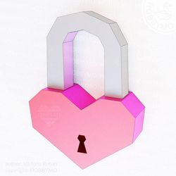 DIY Cardboard Heart Lock, Papercraft template PDF