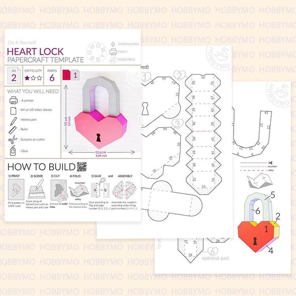 DIY Cardboard Heart Lock, Papercraft template PDF | Inspire Uplift