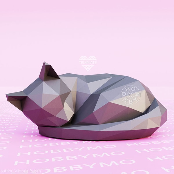 Sleeping Cat 3D Papercraft template | Inspire Uplift