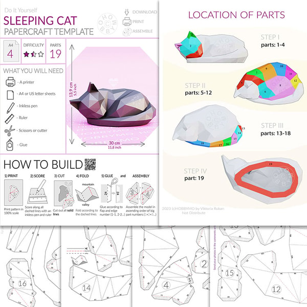 Sleeping Cat 3D Papercraft template | Inspire Uplift