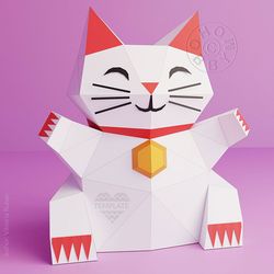 DIY Paper Maneki Neko, 3D Papercraft, PDF template