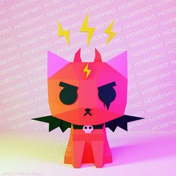 DIY Paper Devil Kitty Cat, 3D Papercraft, PDF template