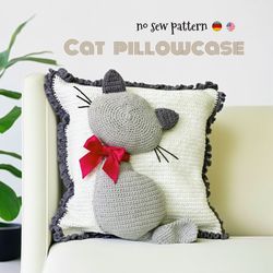 3D effect Cat Pillowcase. No sew crochet Pdf pattern. Home decor. Kitten cushion