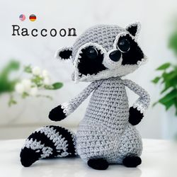 Raccoon. Crochet PDF pattern, Plush Velvet yarn Raccoon* amigurumi toy * stuffed toy