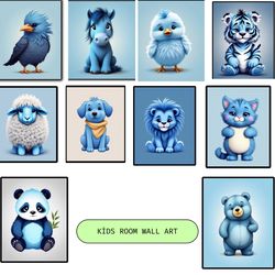 kids room animal designs, Kids room downloadable wall designs, blue cute animal wall arts, Blue bear wall art blue wall