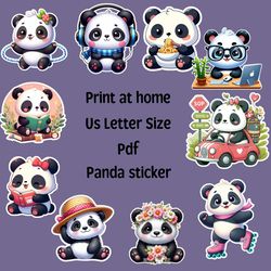 cute panda dating set, red-cheeked panda wearing headphones, cute panda reading a book, panda wearing a flower crown