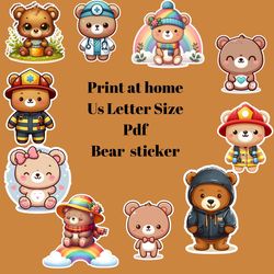 cute bear sticker set from each other, sweet bear, doctor bear, bear riding on a bike, bear sticker gift