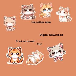 Cute Feline Decals - Orange & Gray Cat Stickers, Kawaii Aesthetic, Planner Accessories, Cute Cat Sticker Set