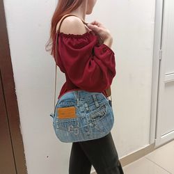 unusual cute handmade denim bag with pockets - adjustable strap