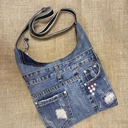 Eco-friendly jeans hobo shoulder bag- crossbody purse