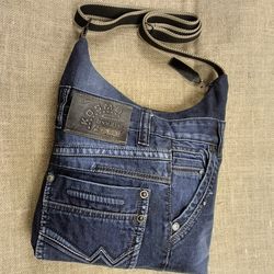 Crossbody denim hobo handmade bag from recycled denim- comfortable and roomy