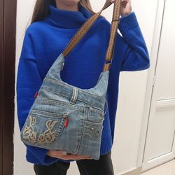 Jeans hobo handmade bag -crossbody denim purse