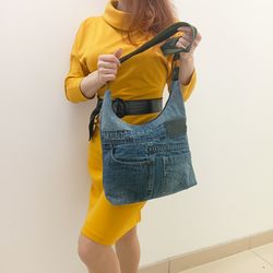 Hobo bag, denim purse, crossbody handmade jeans purse, shoulder bag, upcycled denim, eco-friendly accessories.