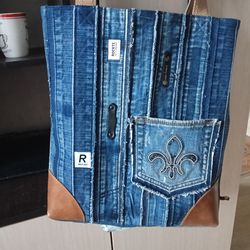 Large comfortable handmade denim shopper, stylish jeans shopping bag .
