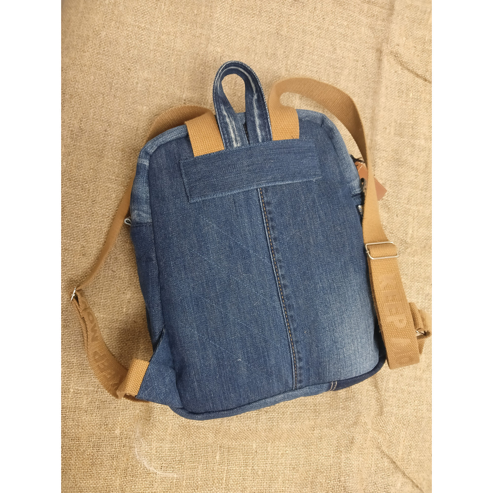 Stylish And Comfortable Denim Blue Casual Backpack Handmade From Recycled Jeans With 8 Pockets Pock 6