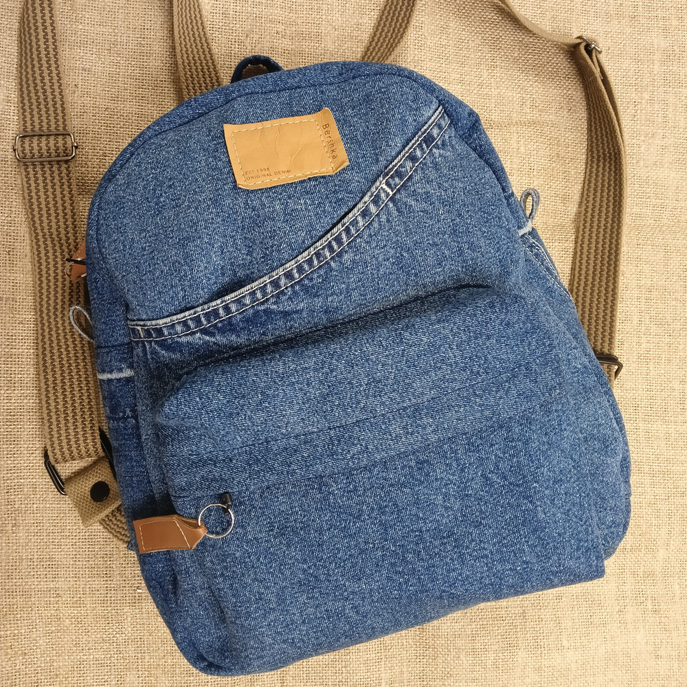 Denim Backpack With 100 Percent Cotton Lining Handmade Jeans Recycling 3 Pockets Outside 1 Deep Poc 2