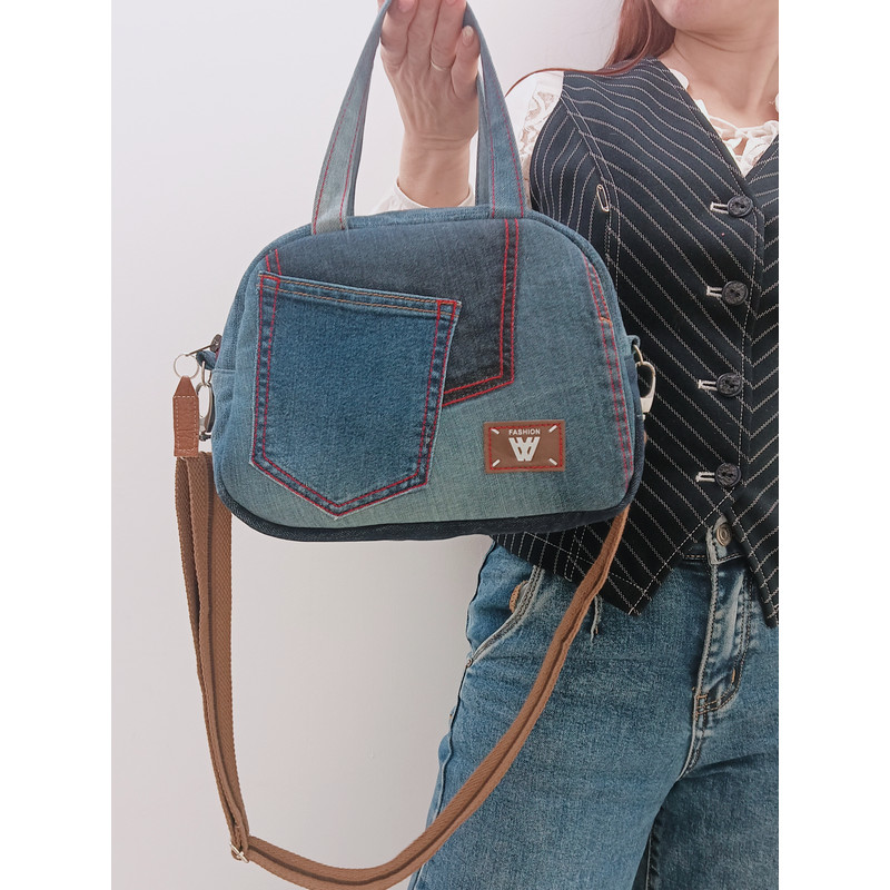 Cute Denim Crossbody Bag Recycled Jeans Shoulder Bag Ecofriendly Fabric Bag 3