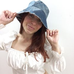 denim bucket hat made from recycled jeans with cotton lining