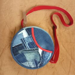 cute round denim purse with 3 pockets