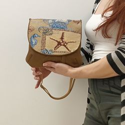 denim /tapestry messenger bag with flap