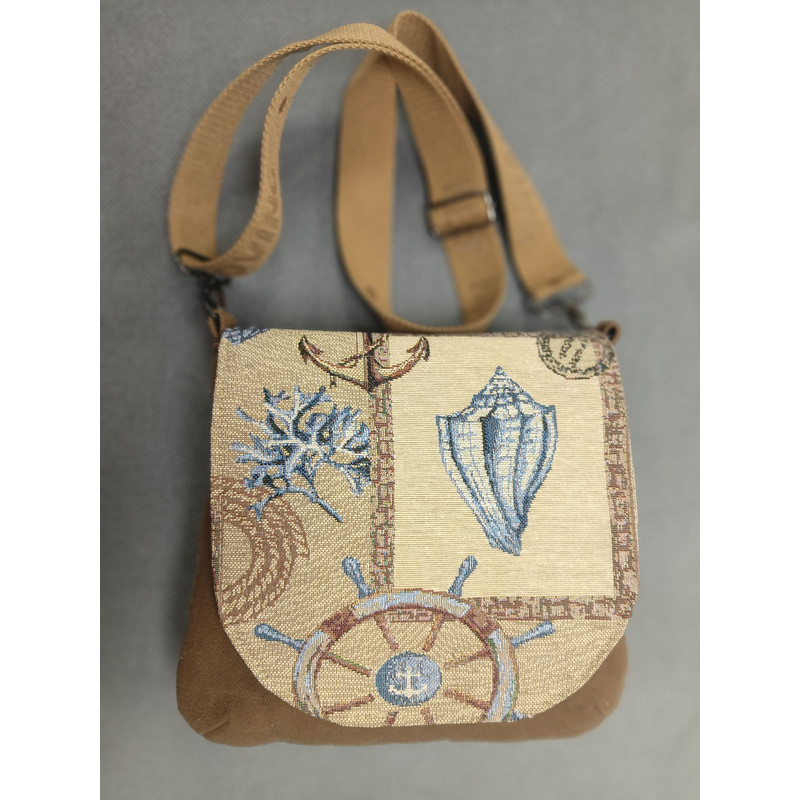 Denim Handbag Features A Marinestyle Tapestry Flap Cotton Lining And 4 Pockets Inside The Strap On  0