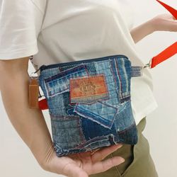cute small denim handmade crossbody bag jeans eco-friendly purse.