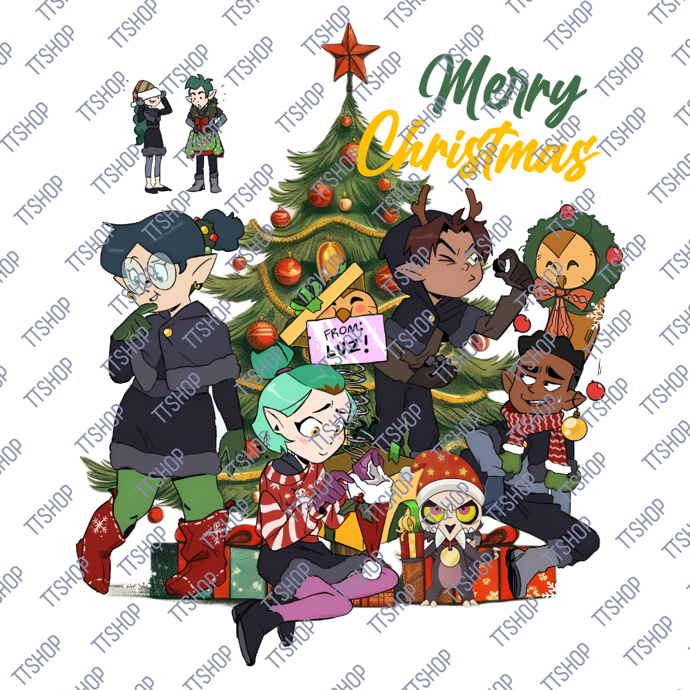 The Owl House Merry Christmas Tshirt, Luz King Clawthorne Hunter Amity G$uz Christmas Tshirt.png