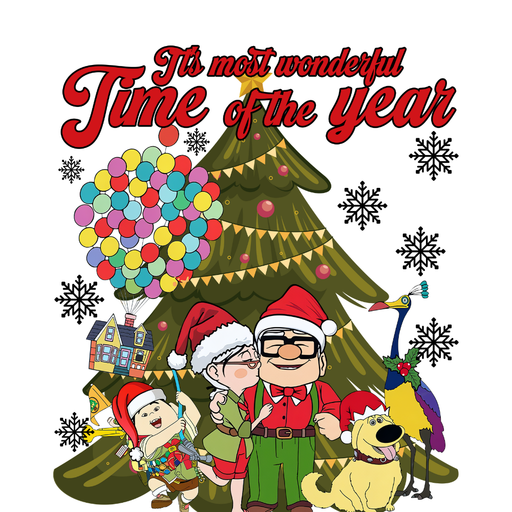 Up Movie It's The Most Wonderful Time Of The Years House Balloon Christmas Tree T-shirt, Up Movie Christmas Tshirt.png