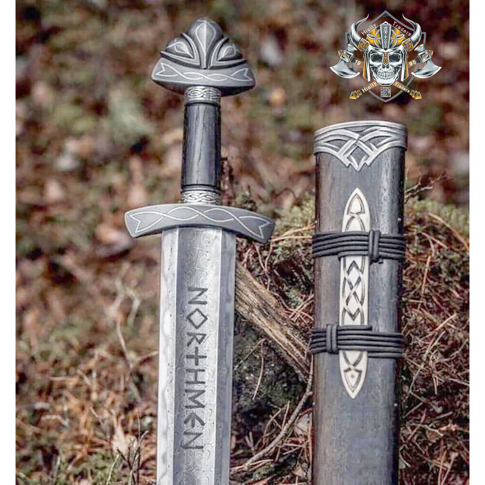 Hand Forged Damascus Steel Viking Sword Sharp Replica Medieval Swords Northmen Viking Sword With Sc 1