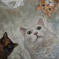 Cat meme oil painting Funny cats wall art Animal painting