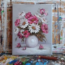 Flower oil painting Original art Pink flower wall art