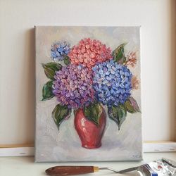 Hydrangea oil painting Flower original art Palette painting