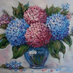 Hydrangea oil painting Flower original art Palette painting Blue hudrangea wall art