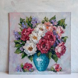 Flower oil painting Original art Rose painting Vaze wall art