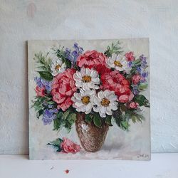 Flower oil painting Original art Wildflowers painting Vaze Small floral wall art
