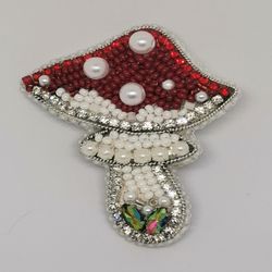 beaded brooch "mushroom amanita" handmade