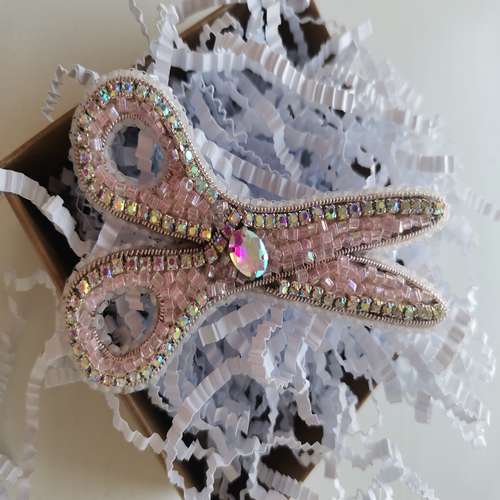 Beaded brooch "Scissors" handmade