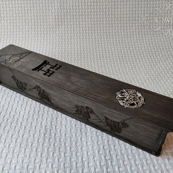 Wooden Japanese Samurai Warrior Mask Incense Stick Burner Box Laser Cut Home Decor