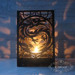 Wooden Chinese Dragon Tea Light Candle Holder Laser Cut Home Decor