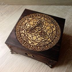 Wooden OM Mandala Laser Engraving Gift Box with Lid Laser Cut Home Decor
