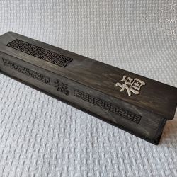 Wooden Incense Stick Holder with Chinese Pattern and Metal Character Blessing
