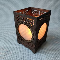 Wooden Viking Style Runic Compass Vegvisir Tea Light Candle Holder Laser Cut Home Decor