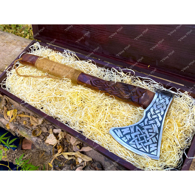 Custom Engraved Viking Axe In Wooden Box  Handcrafted Axe Collectible Axe Gift For Birthdays  Anniv 1