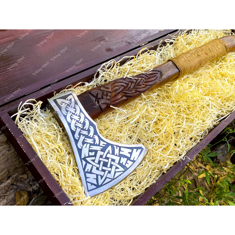 Custom Engraved Viking Axe In Wooden Box  Handcrafted Axe Collectible Axe Gift For Birthdays  Anniv 3