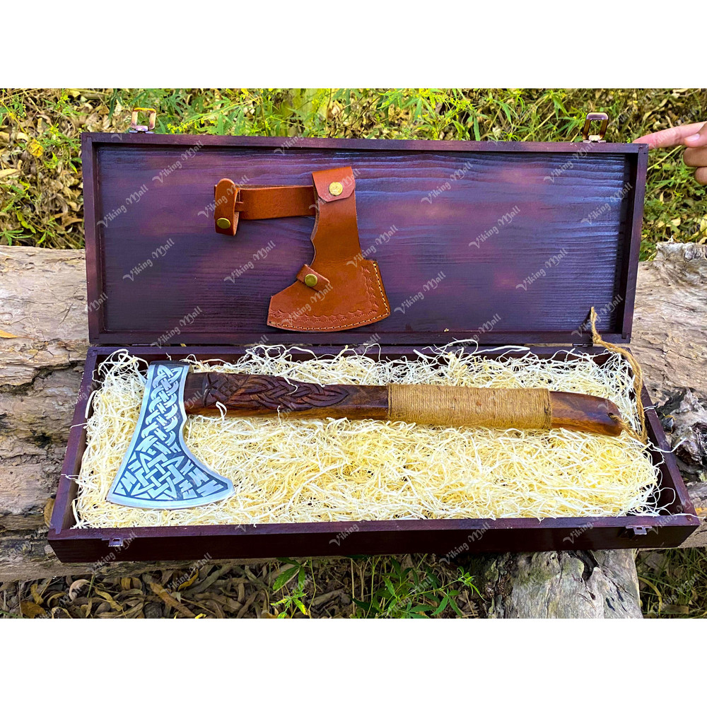 Custom Engraved Viking Axe In Wooden Box  Handcrafted Axe Collectible Axe Gift For Birthdays  Anniv 4